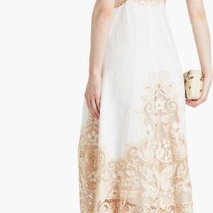 Zimmermann Guipure lace-paneled linen midi dress